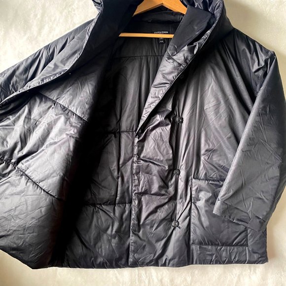 Eileen Fisher PL LP Petite Large Eggshell Recycled Nylon boxy puffer coat black - Picture 10 of 15